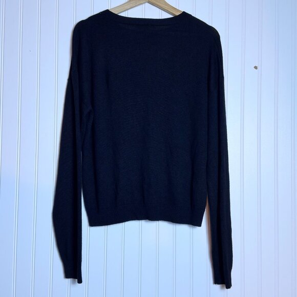 Brit Ny Sweater Women’s Large Black Cream Love Cashmere Blend Casual Lightweigh - Picture 4 of 6